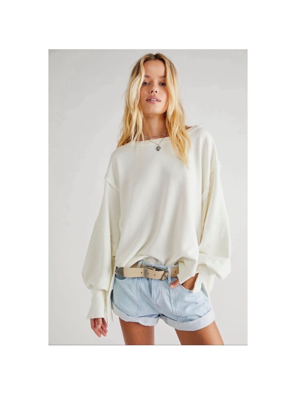 Free People We The Free Camden Sweatshirt White Size Small